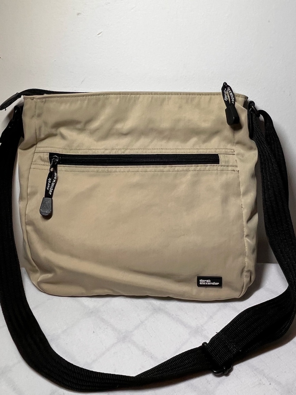 Derek Alexander Tan Messenger Crossbody Bag with Adjustable Black Strap